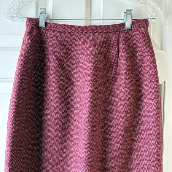 Laura Ashley Wool Maxi Pencil Skirt Herringbone Pattern Pink Burgundy Size 6 - Picture 4 of 10